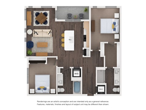 Floor plan for 2 beds, 2 baths, 1122 sqft